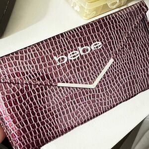 Bebe Burgundy Crocodile Pattern Clutch